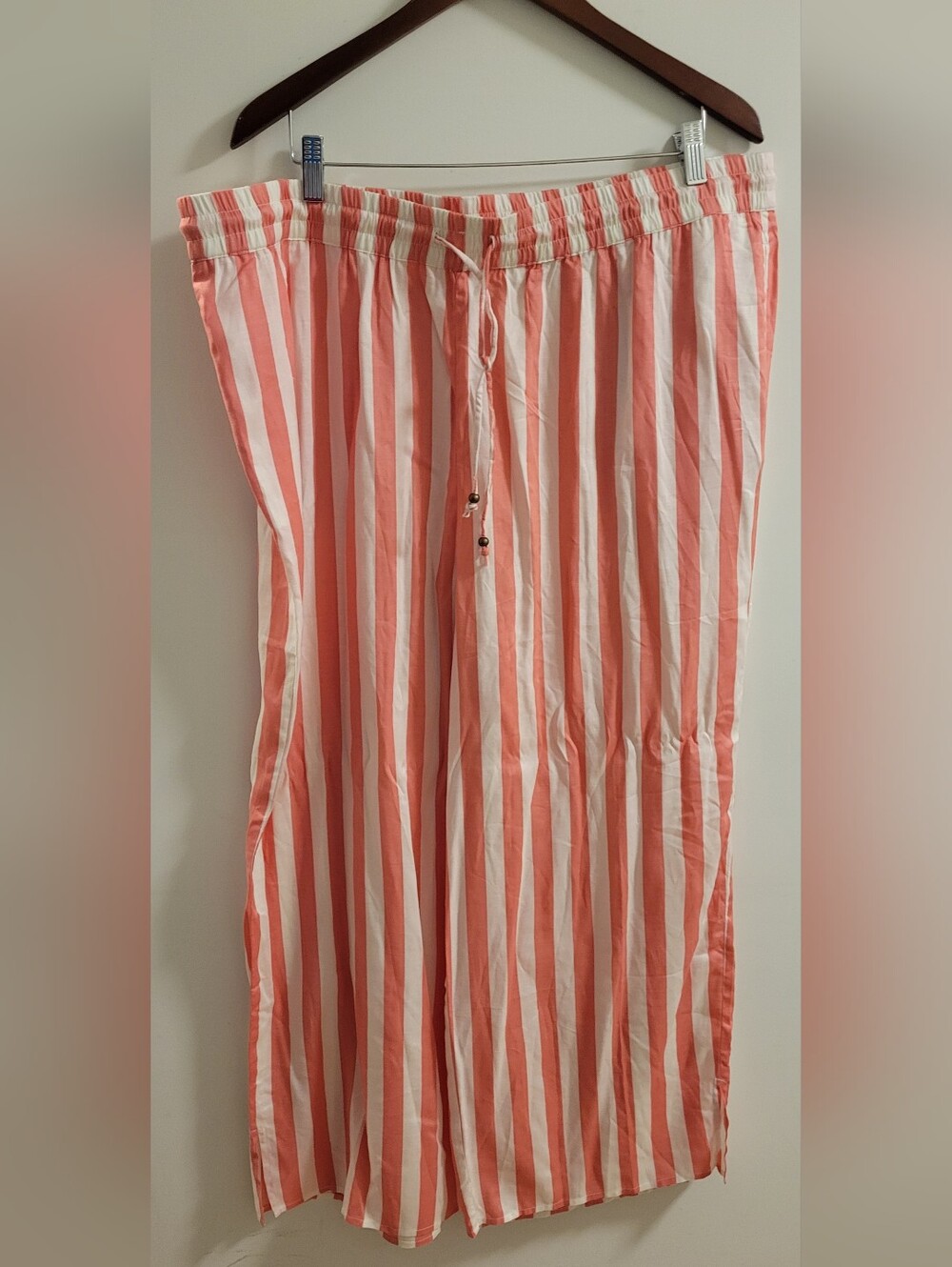 Candice Cameron Bure Striped Pink and White Drawstring Wide-Leg Pants Xl
